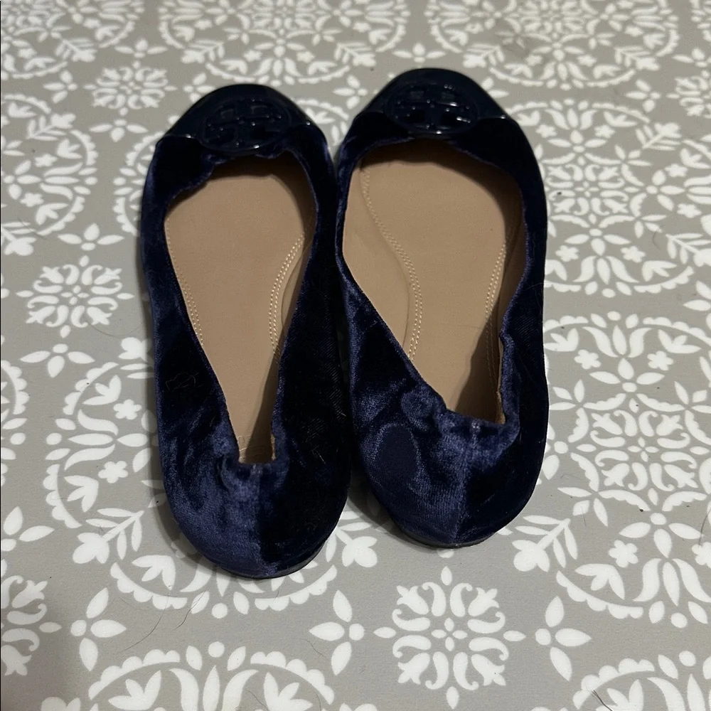 Tory Burch Navy Blue Velvet Women's Flats